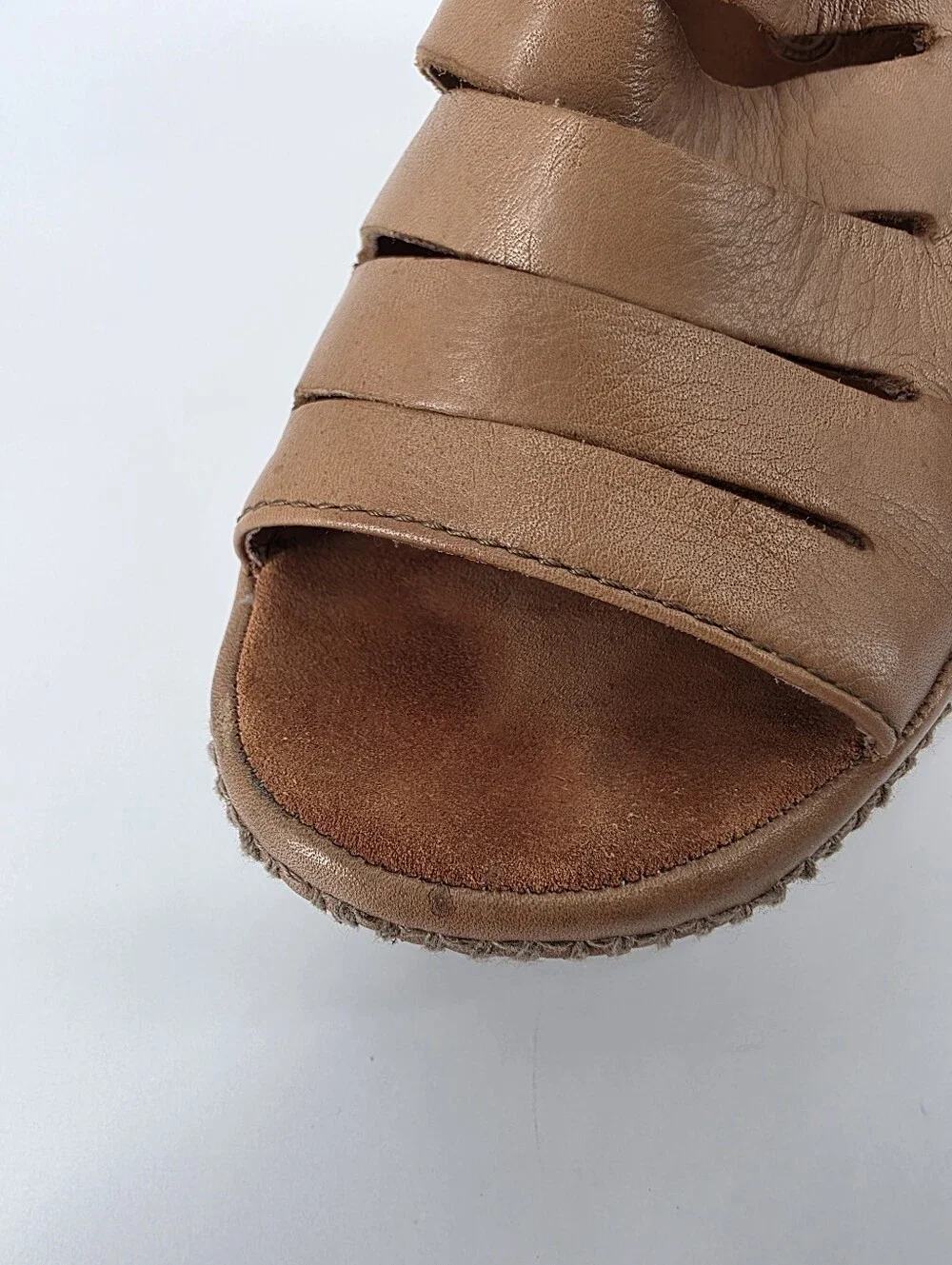 Bussola Formentera Toffee Leather Cork Wedge Sandals, Sz 40